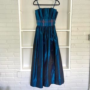 Vintage Custom-Made Floor Length Formal Ball Gown Iridescent Blue Plaid XS 0/2